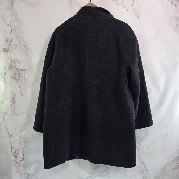 Emanuel Ungaro Coat Women Large 14 Black Wool Blend Pea Funnel Mock Neck Button - Picture 6 of 15